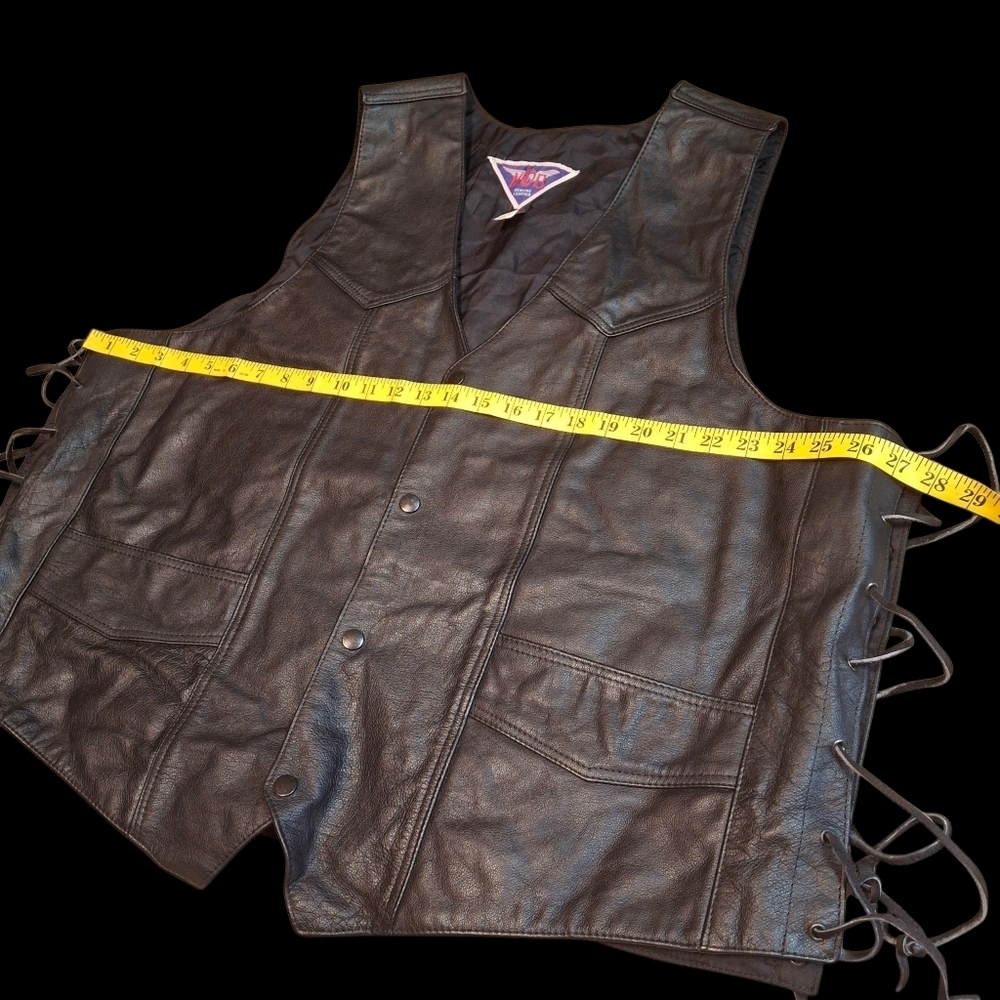 MOB Leather Side Lace Black Motorcycle Vest Men Size 4XL - Picture 14 of 16